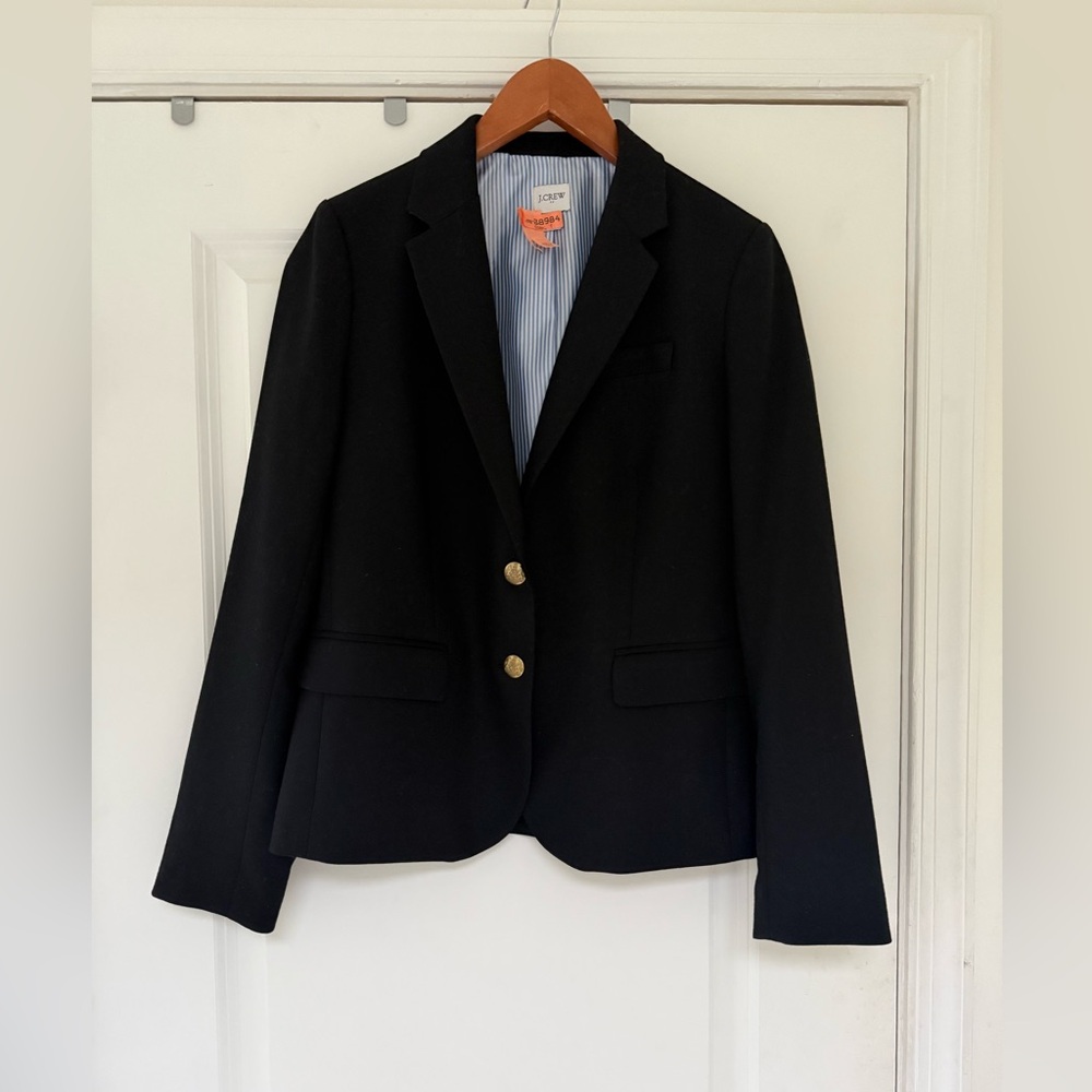J. Crew Black Wool Blend Blazer Gold Buttons Preppy Career Size 4